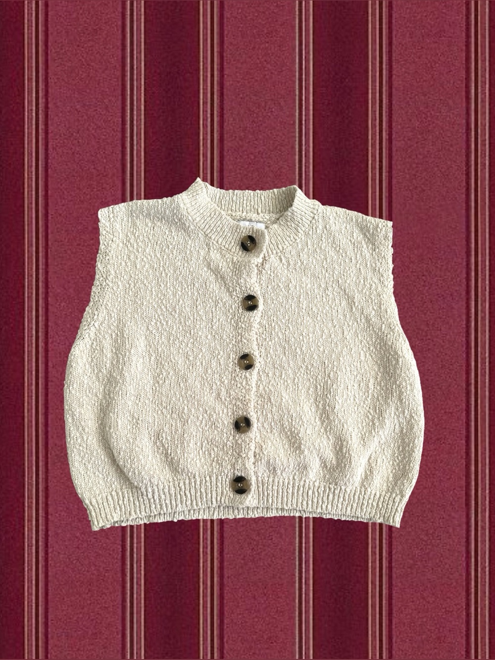 ASOS Cream Sleeveless Button-Up Knit Vest